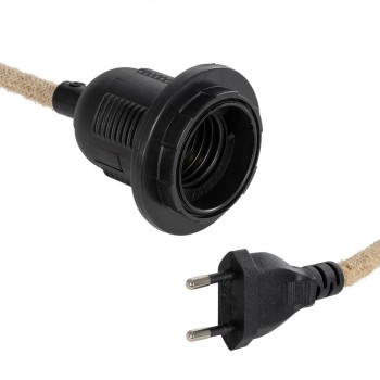 GLOBOSTAR® WHIP 77660 Μοντέρνο DIY Φωτιστικό με Υφασμάτινο Καλώδιο, Ντουί 1 x E27, Διακόπτη On/Off & Πρίζα AC 220-240V IP20 - Μπεζ & Μαύρο - Μ150 x Π5.8 x Υ5.8cm