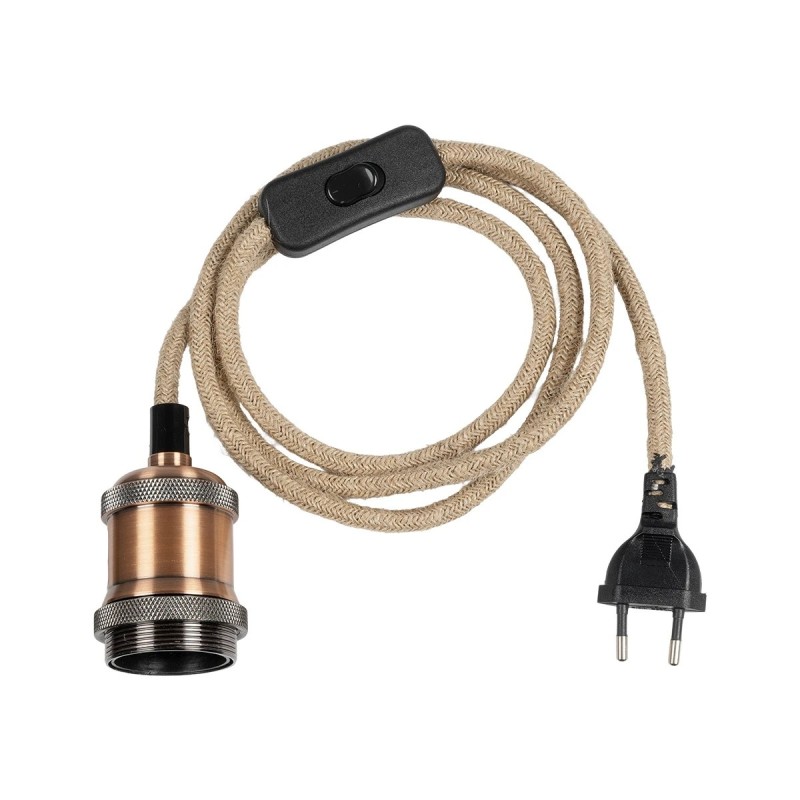 GLOBOSTAR® WHIP 77662 Μοντέρνο DIY Φωτιστικό με Υφασμάτινο Καλώδιο, Ντουί 1 x E27, Διακόπτη On/Off & Πρίζα AC 220-240V IP20 - Μπεζ & Χάλκινο - Μ150 x Π5 x Υ5cm