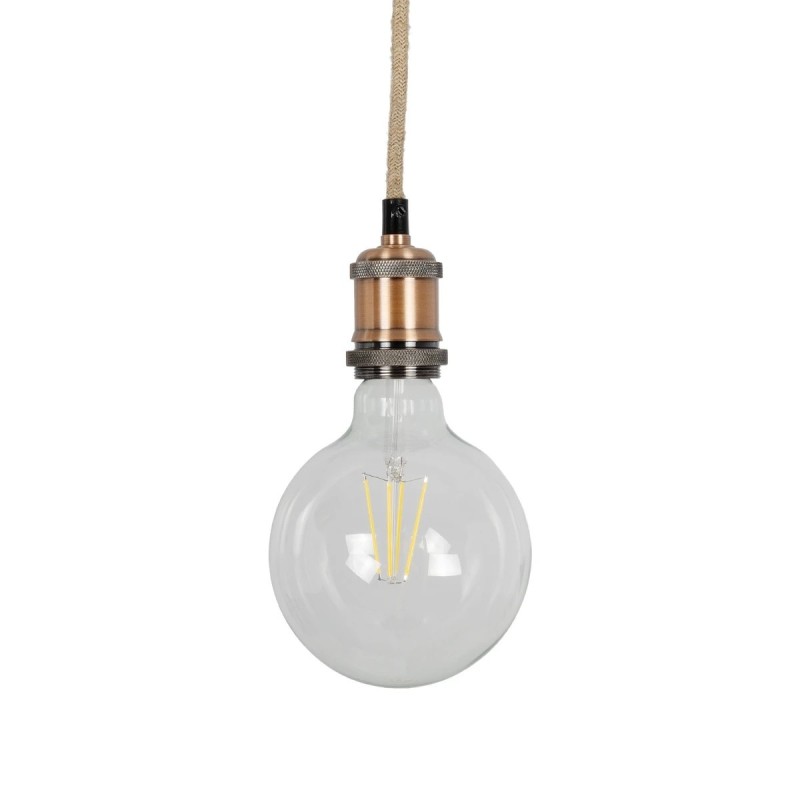 GLOBOSTAR® WHIP 77662 Μοντέρνο DIY Φωτιστικό με Υφασμάτινο Καλώδιο, Ντουί 1 x E27, Διακόπτη On/Off & Πρίζα AC 220-240V IP20 - Μπεζ & Χάλκινο - Μ150 x Π5 x Υ5cm