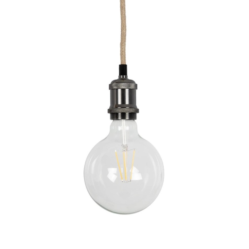 GLOBOSTAR® WHIP 77663 Μοντέρνο DIY Φωτιστικό με Υφασμάτινο Καλώδιο, Ντουί 1 x E27, Διακόπτη On/Off & Πρίζα AC 220-240V IP20 - Ασημί & Μαύρο - Μ150 x Π5 x Υ5cm