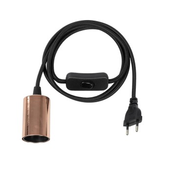 GLOBOSTAR® WHIP 77665 Μοντέρνο DIY Φωτιστικό με Υφασμάτινο Καλώδιο, Ντουί 1 x E27, Διακόπτη On/Off & Πρίζα AC 220-240V IP20 - Μαύρο & Ροζ Χρυσό - Μ150 x Π4 x Υ4cm