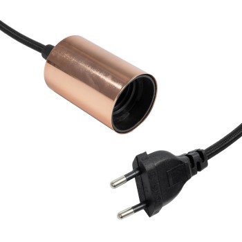 GLOBOSTAR® WHIP 77665 Μοντέρνο DIY Φωτιστικό με Υφασμάτινο Καλώδιο, Ντουί 1 x E27, Διακόπτη On/Off & Πρίζα AC 220-240V IP20 - Μαύρο & Ροζ Χρυσό - Μ150 x Π4 x Υ4cm