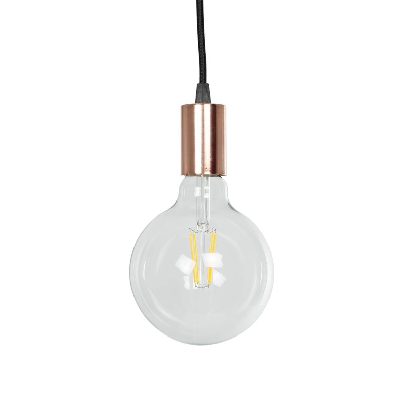 GLOBOSTAR® WHIP 77665 Μοντέρνο DIY Φωτιστικό με Υφασμάτινο Καλώδιο, Ντουί 1 x E27, Διακόπτη On/Off & Πρίζα AC 220-240V IP20 - Μαύρο & Ροζ Χρυσό - Μ150 x Π4 x Υ4cm