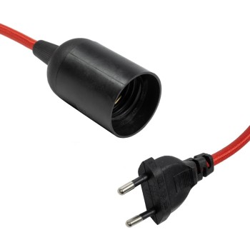 GLOBOSTAR® WHIP 77666 Μοντέρνο DIY Φωτιστικό με Υφασμάτινο Καλώδιο, Ντουί 1 x E27, Διακόπτη On/Off & Πρίζα AC 220-240V IP20 - Κόκκινο & Μαύρο - Μ150 x Π4 x Υ4cm