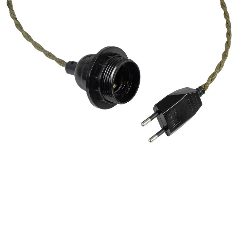 GLOBOSTAR® WHIP 77667 Μοντέρνο DIY Φωτιστικό με Πλεκτό Καλώδιο, Ντουί 1 x E27, Διακόπτη On/Off & Πρίζα AC 220-240V IP20 - Χακί & Μαύρο - Μ150 x Π5.8 x Υ5.8cm