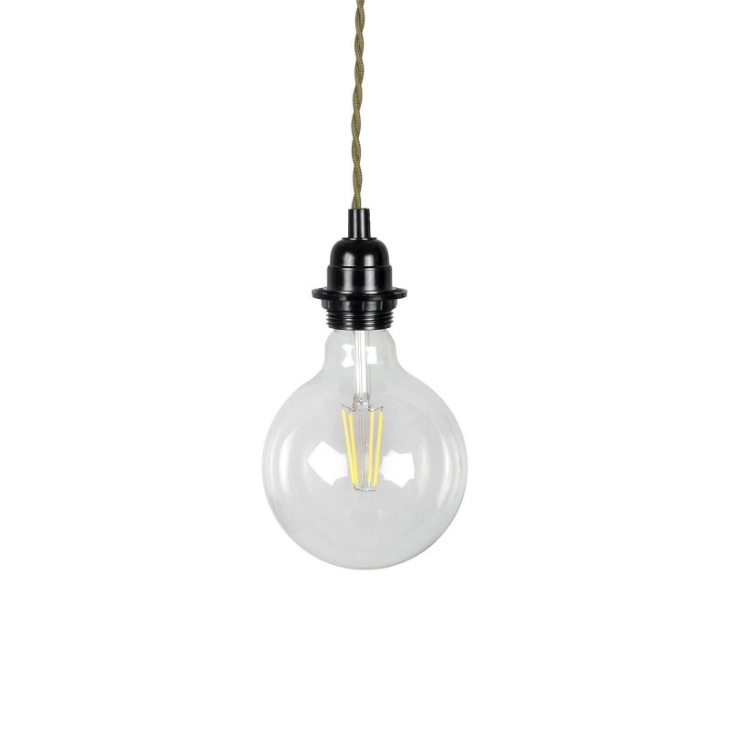 GLOBOSTAR® WHIP 77667 Μοντέρνο DIY Φωτιστικό με Πλεκτό Καλώδιο, Ντουί 1 x E27, Διακόπτη On/Off & Πρίζα AC 220-240V IP20 - Χακί & Μαύρο - Μ150 x Π5.8 x Υ5.8cm