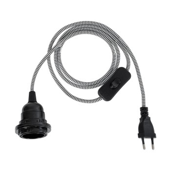 GLOBOSTAR® WHIP 77668 Μοντέρνο DIY Φωτιστικό με Υφασμάτινο Καλώδιο, Ντουί 1 x E27, Διακόπτη On/Off & Πρίζα AC 220-240V IP20 - Λευκό & Μαύρο - Μ150 x Π5.8 x Υ5.8cm