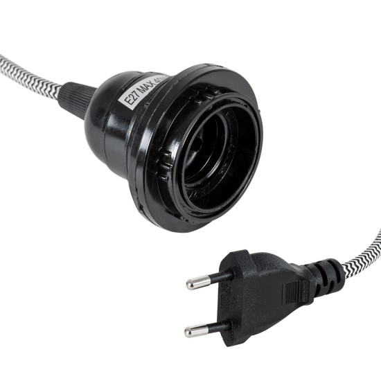 GloboStar® 77668 Μοντέρνο Κρεμαστό Φωτιστικό Ανάρτηση Μονόφωτο 1 x E27 IP2 Μαύρο & Άσπρο Ύφασμα με Μαύρο Πλαστικό - Μ5.8 x Π5.8 x Υ140cm GloboStar® 77668 Μοντέρνο Κρεμαστό Φωτιστικό Ανάρτηση Μονόφωτο 1 x E27 IP2 Μαύρο & Άσπρο Ύφασμα με Μαύρο Πλαστικό - Μ5.8 x Π5.8 x Υ140cm