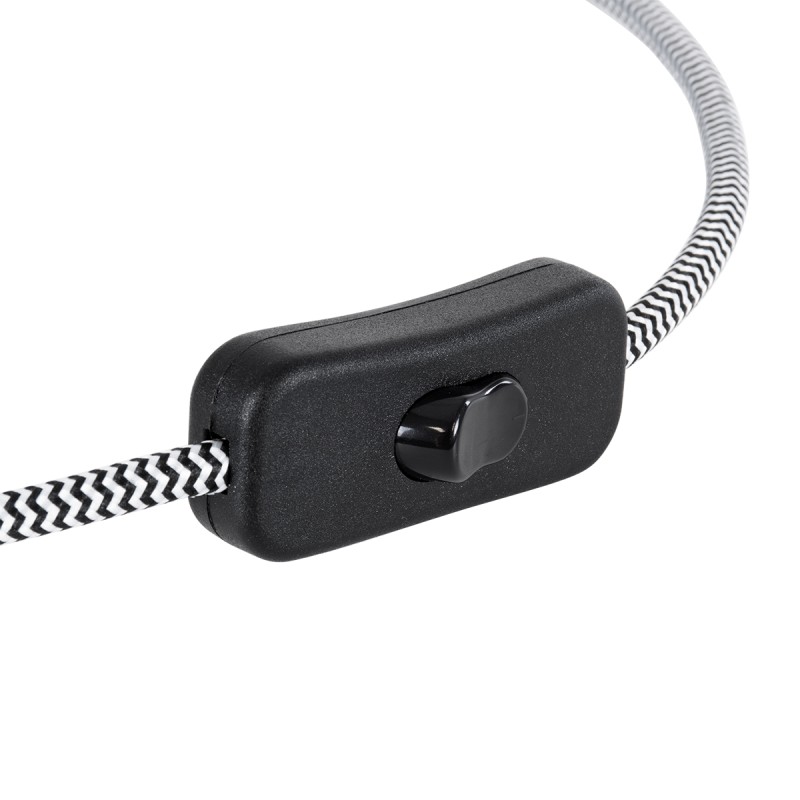 GloboStar® 77668 Μοντέρνο Κρεμαστό Φωτιστικό Ανάρτηση Μονόφωτο 1 x E27 IP2 Μαύρο & Άσπρο Ύφασμα με Μαύρο Πλαστικό - Μ5.8 x Π5.8 x Υ140cm