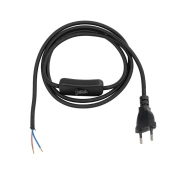 GLOBOSTAR® WHIP 77669 Μοντέρνο DIY Υφασμάτινο Καλώδιο με Διακόπτη On/Off AC 220-240V IP20 - Μαύρο - Μ150 x Π2.7 x Υ1.9cm