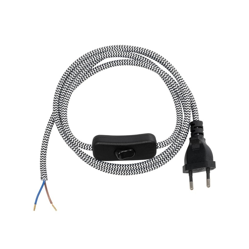 GLOBOSTAR® WHIP 77670 Μοντέρνο DIY Φωτιστικό με Υφασμάτινο Καλώδιο, Ντουί 1 x E27 & Διακόπτη On/Off AC 220-240V IP20 - Ασημί & Μαύρο - Μ140 x Π2.7 x Υ1.9cm