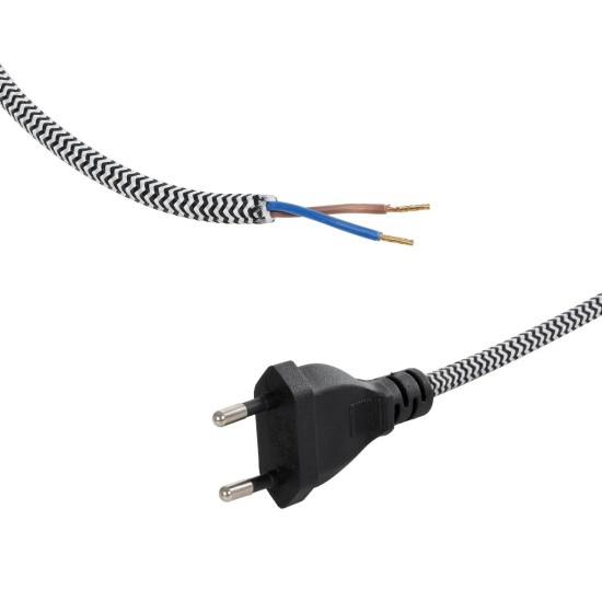GLOBOSTAR® WHIP 77670 Μοντέρνο DIY Φωτιστικό με Υφασμάτινο Καλώδιο, Ντουί 1 x E27 & Διακόπτη On/Off AC 220-240V IP20 - Ασημί & Μαύρο - Μ140 x Π2.7 x Υ1.9cm