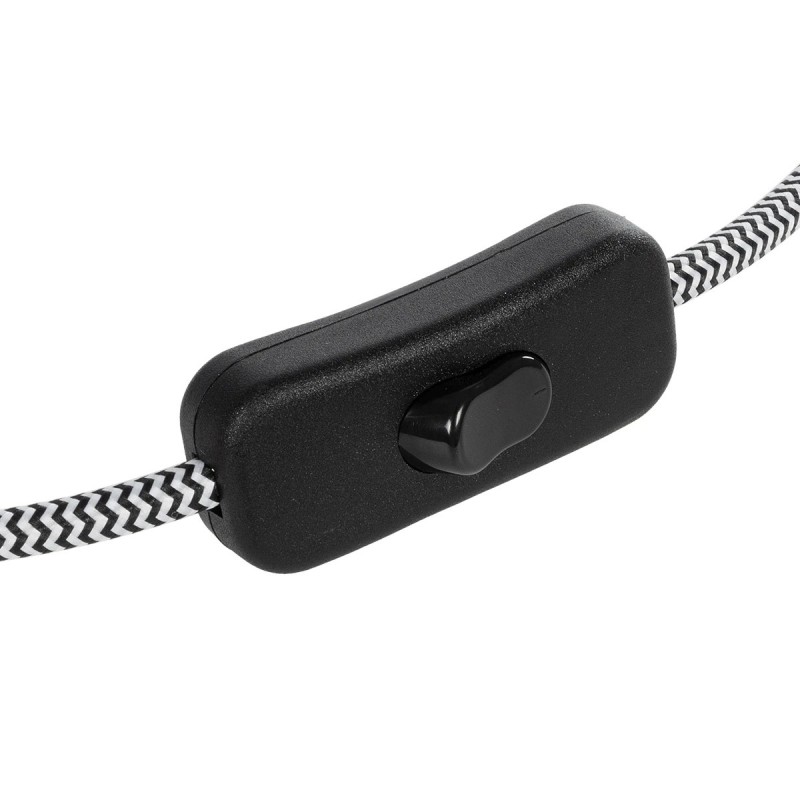 GLOBOSTAR® WHIP 77670 Μοντέρνο DIY Φωτιστικό με Υφασμάτινο Καλώδιο, Ντουί 1 x E27 & Διακόπτη On/Off AC 220-240V IP20 - Ασημί & Μαύρο - Μ140 x Π2.7 x Υ1.9cm