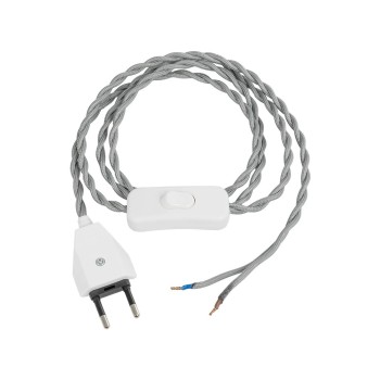 GLOBOSTAR® WHIP 77674 Μοντέρνο DIY Πλεκτό Καλώδιο με Διακόπτη On/Off AC 220-240V IP20 - Γκρι & Λευκό - Μ150 x Π2.7 x Υ1.9cm