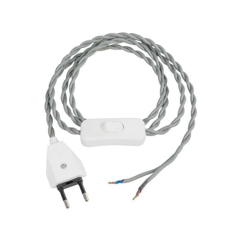 GLOBOSTAR® WHIP 77674 Μοντέρνο DIY Πλεκτό Καλώδιο με Διακόπτη On/Off AC 220-240V IP20 - Γκρι & Λευκό - Μ150 x Π2.7 x Υ1.9cm