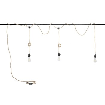 GLOBOSTAR® WHIP 77676 Μοντέρνο DIY Φωτιστικό με Υφασμάτινο Καλώδιο, Ντουί 3 x E27, Διακόπτη On/Off & Πρίζα AC 220-240V IP20 - Μπεζ & Μαύρο - Μ650 x Π5.5 x Υ100cm