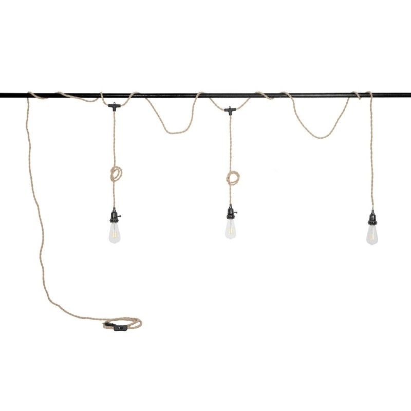 GLOBOSTAR® WHIP 77676 Μοντέρνο DIY Φωτιστικό με Υφασμάτινο Καλώδιο, Ντουί 3 x E27, Διακόπτη On/Off & Πρίζα AC 220-240V IP20 - Μπεζ & Μαύρο - Μ650 x Π5.5 x Υ100cm