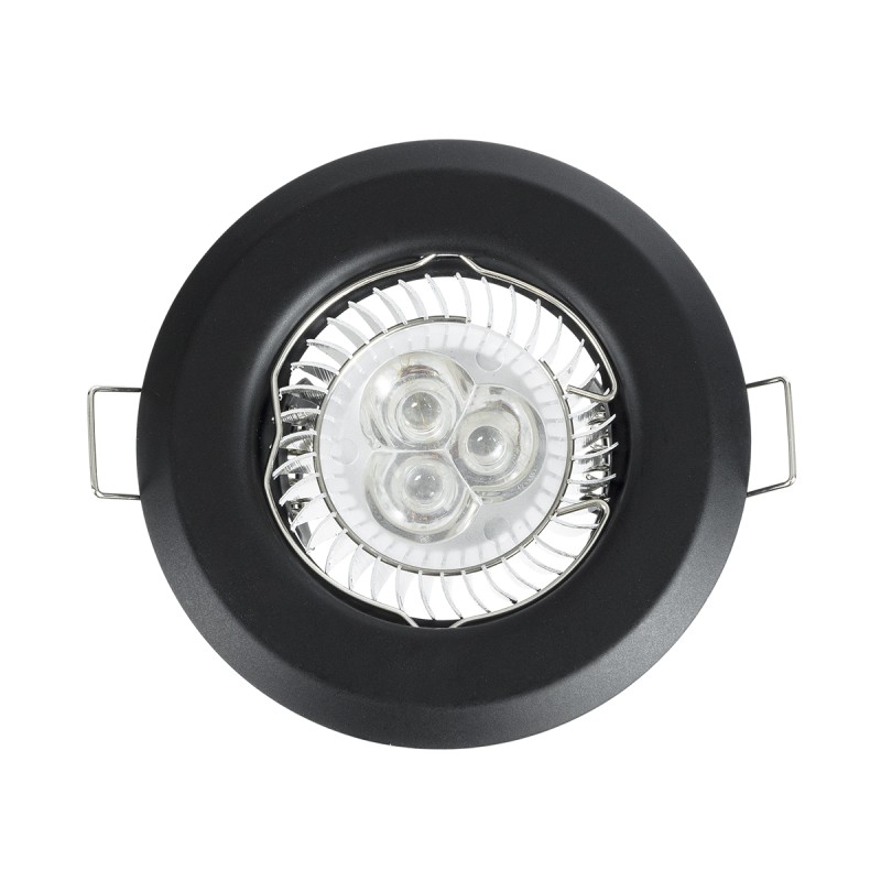 GloboStar® DELTA 77808 Χωνευτό Στρόγγυλο Σποτ Οροφής για Λάμπα MR16 με Βάση GU5.3 ή GU10 - IP20 - Μεταλλικό - Φ83 x Υ31mm - Μαύρο - 5 Χρόνια Εγγύηση