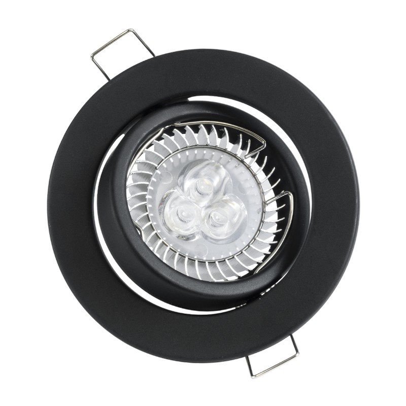 GloboStar® DELTA 77815 Χωνευτό Κινούμενο Στρόγγυλο Σποτ Οροφής για Λάμπα MR16 με Βάση GU5.3 ή GU10 - IP20 - Μεταλλικό - Φ92 x Υ28mm- Μαύρο - 5 Χρόνια Εγγύηση