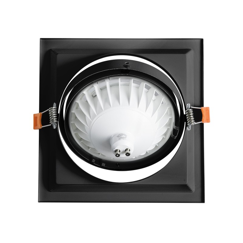 GloboStar® VITA 77853 Χωνευτό Κινούμενο Τετράγωνο Σποτ Οροφής για Λάμπα AR111 - IP20 - Χυτό Αλουμίνιο - Μ18 x Π18 x Υ4.5cm - Μαύρο - 5 Χρόνια Εγγύηση