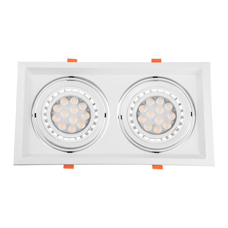 GloboStar® VITA 77854 Χωνευτό Κινούμενο Διπλό Τετράγωνο Σποτ Οροφής για Λάμπα AR111 - IP20 - Χυτό Αλουμίνιο - M33.5 x Π17.5 x Y5.5cm - Λευκό - 5 Χρόνια Εγγύηση
