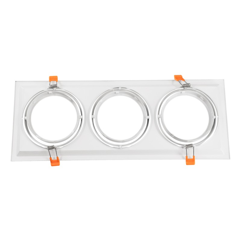 GloboStar® VITA 77856 Χωνευτό Κινούμενο Τριπλο Τετράγωνο Σποτ Οροφής για Λάμπα AR111 - IP20 - Χυτό Αλουμίνιο - M48.7 x Π18.7 x Y5.5cm - Λευκό - 5 Χρόνια Εγγύηση