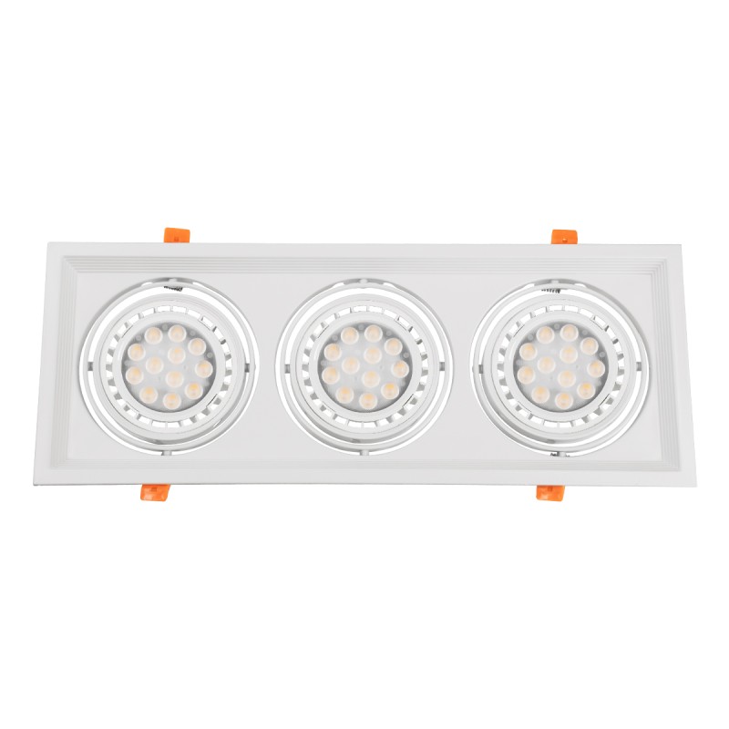 GloboStar® VITA 77856 Χωνευτό Κινούμενο Τριπλο Τετράγωνο Σποτ Οροφής για Λάμπα AR111 - IP20 - Χυτό Αλουμίνιο - M48.7 x Π18.7 x Y5.5cm - Λευκό - 5 Χρόνια Εγγύηση