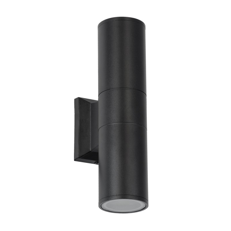 GloboStar® WALLY 77873 Φωτιστικό Τοίχου - Απλίκα Αρχιτεκτονικού Φωτισμού Εσωτερικού/Εξωτερικού Χώρου Up & Down Δίφωτο 2 x GU10 AC220-240V Αδιάβροχο IP65 - Σώμα Αλουμινίου & Tempered Glass - Μ6.4 x Π11 x Υ25cm - Μαύρο - 5 Years Warranty