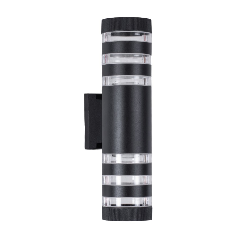 GloboStar® ORION 77883 Φωτιστικό Τοίχου - Απλίκα Αρχιτεκτονικού Φωτισμού Εσωτερικού/Εξωτερικού Χώρου Up & Down Δίφωτο 2 x GU10 AC220-240V Αδιάβροχο IP65 - Σώμα Αλουμινίου & Tempered Glass - Μ9 x Π15x Υ35.5cm - Μαύρο - 5 Years Warranty