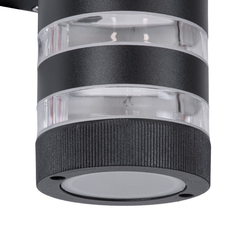 GloboStar® ORION 77883 Φωτιστικό Τοίχου - Απλίκα Αρχιτεκτονικού Φωτισμού Εσωτερικού/Εξωτερικού Χώρου Up & Down Δίφωτο 2 x GU10 AC220-240V Αδιάβροχο IP65 - Σώμα Αλουμινίου & Tempered Glass - Μ9 x Π15x Υ35.5cm - Μαύρο - 5 Years Warranty