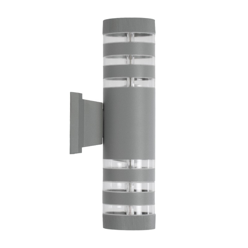 GloboStar® ORION 77885 Φωτιστικό Τοίχου - Απλίκα Αρχιτεκτονικού Φωτισμού Εσωτερικού/Εξωτερικού Χώρου Up & Down Δίφωτο 2 x GU10 AC220-240V Αδιάβροχο IP65 - Σώμα Αλουμινίου & Tempered Glass - Μ9 x Π15x Υ35.5cm - Ασημί - 5 Years Warranty