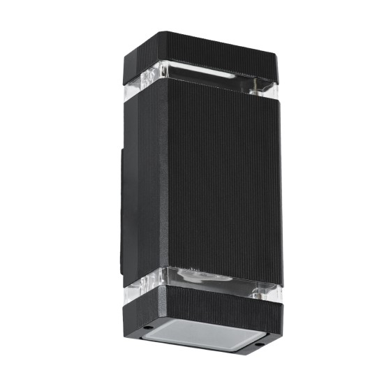 GLOBOSTAR® QUATRO 77893 Μοντέρνο Φωτιστικό Τοίχου - Απλίκα με Ντουί 2 x GU10 AC 220-240V Αδιάβροχο IP65 - Μαύρο Ματ - Μ11 x Π10 x Υ25.5cm