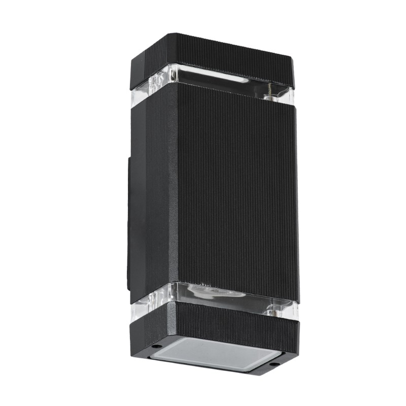 GLOBOSTAR® QUATRO 77893 Μοντέρνο Φωτιστικό Τοίχου - Απλίκα με Ντουί 2 x GU10 AC 220-240V Αδιάβροχο IP65 - Μαύρο Ματ - Μ11 x Π10 x Υ25.5cm