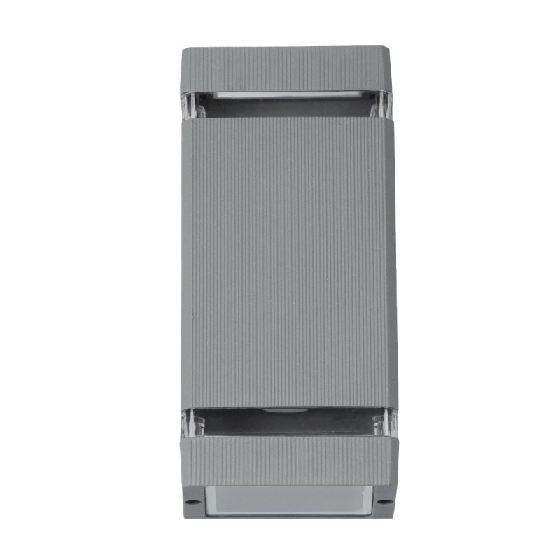 GloboStar® QUATRO 77895 Φωτιστικό Τοίχου - Απλίκα Αρχιτεκτονικού Φωτισμού Εσωτερικού/Εξωτερικού Χώρου Up & Down Δίφωτο 2 x GU10 AC220-240V Αδιάβροχο IP65 - Σώμα Αλουμινίου & Tempered Glass - Μ10.8 x Π10.5 x Υ25.5cm - Ασημί - 5 Years Warranty