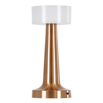 GloboStar® NANNA 76474 Επαναφορτιζόμενο Επιτραπέζιο Φωτιστικό Πορτατίφ LED 1.5W 105lm 120° DC 5V IP44 CCT Ultra Θερμό 1500K - Φυσικό Λευκό 4500K - Ψυχρό Λευκό 6000K Dimmable Χάλκινο & Λευκό Πλαστικό - Μ9 x Π9 x Υ21cm - 2 Χρόνια Εγγύηση