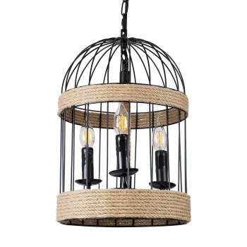 GLOBOSTAR® MERLIN 00865 Vintage Κρεμαστό Φωτιστικό Οροφής με Ντουί 3 x E14 AC 220-240V IP20 - Μαύρο & Μπεζ - Μ28 x Π28 x Υ40cm