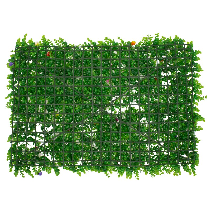 GLOBOSTAR® BUXUS 78408 Τεχνητό Πάνελ Φυλλωσιάς / Κάθετος Κήπος Καυκάσιο Πυξάρι & Πολύχρωμα Λουλούδια - Πράσινο - Μ60 x Π8 x Υ40cm