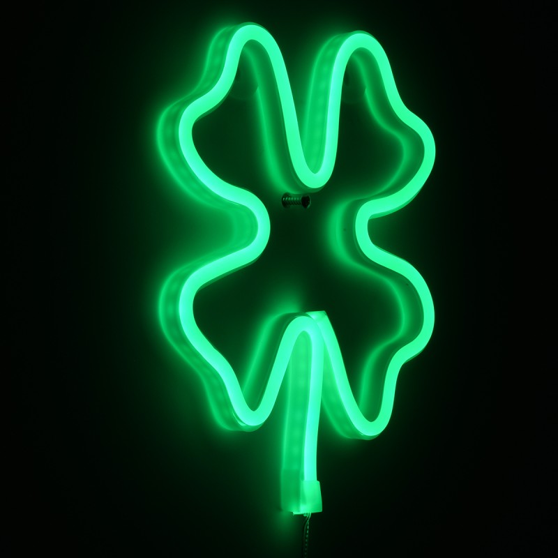 GloboStar® 78572 Φωτιστικό Ταμπέλα Φωτεινή Επιγραφή NEON LED Σήμανσης FOUR LEAF CLOVER 5W με Καλώδιο Τροφοδοσίας USB - Μπαταρίας 3xAAA (Δεν Περιλαμβάνονται) - Πράσινο