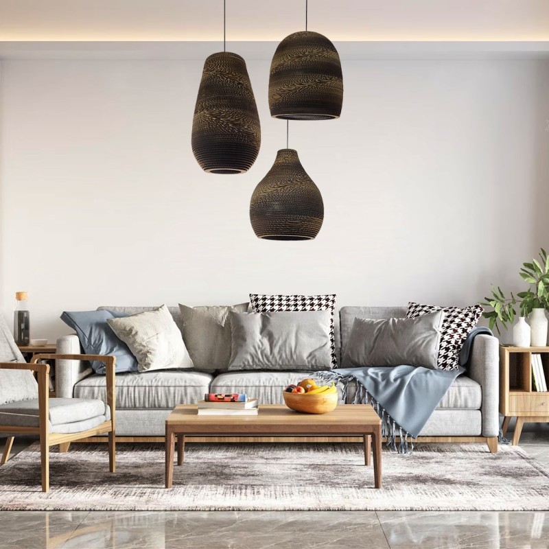 GloboStar® SANTORINI 01296 Boho Κρεμαστό Φωτιστικό Καμπάνα Μονόφωτο 1 x E27 IP20 3D Καφέ Χαρτί - Μ35 x Π35 x Υ40cm