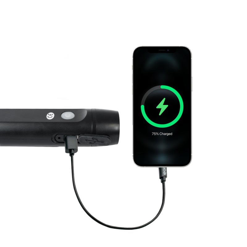 GloboStar® 79021 Φορητός Φακός Χειρός CREE LED 3W 240lm - με Επαναφορτιζόμενη Μπαταρία 1400mAh & Χειροκίνητο Φορτιστή Δυναμό - Ψυχρό Λευκό 6000K - Φ4.1 x Υ15cm