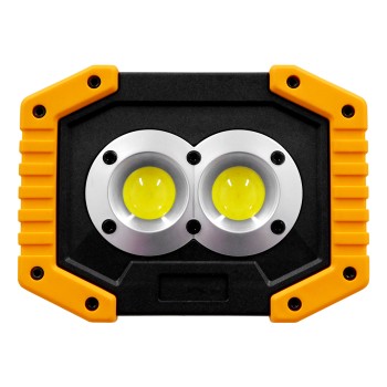 GLOBOSTAR® HELPLAMP 79037 Προβολέας Φακός Camping LED 20W 2000lm 120° DC 5V με Επαναφορτιζόμενη Μπαταρία Li-ion 3.6V 2x18650 4600mAh IP20 Ψυχρό Λευκό 6000K - Sanan COB Chip - Μαύρο & Κίτρινο - Μ11.5 x Π10 x Υ23cm - 1 Χρόνο Εγγύηση