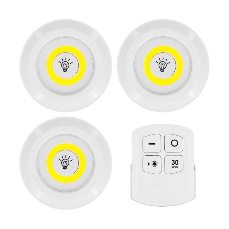 GloboStar® 79044 Φωτιστικά Νυκτός Μπαταρίας LED COB 6W 600lm με Timer & Ασύρματο Χειριστήριο RF - ΣΕΤ 3 Τεμαχίων Ψυχρό Λευκό 6000K
