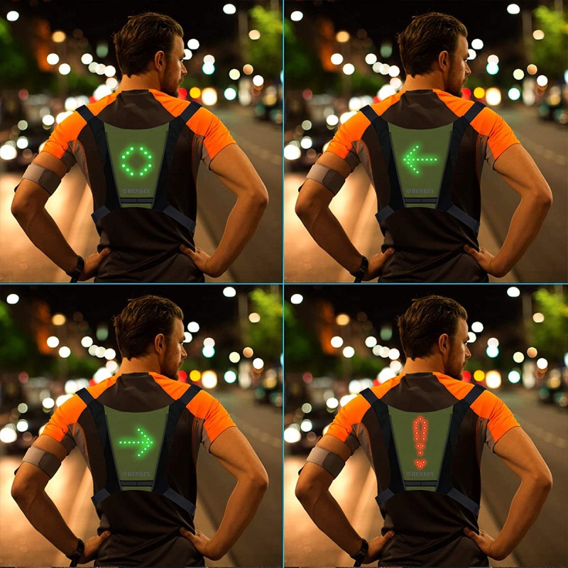 GloboStar® 79069 Γιλέκο Ασφαλείας Φωσφοριζέ Αντανακλαστικό για Ποδηλάτες & Runners με Φωτεινή Σήμανση LED - Ενσωματωμένη Μπαταρία 650mAh DC 5V Επαναφορτιζόμενο με Καλώδιο Τροφοδοσίας USB & Ασύρματο Χειριστήριο - Λαχανί Φωσφοριζέ & Μαύρο Αδιάβρ