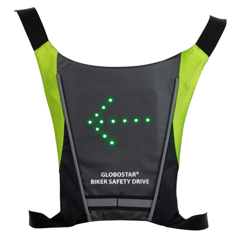 GloboStar® 79070 Γιλέκο Ασφαλείας Φωσφοριζέ Αντανακλαστικό για Ποδηλάτες & Runners με Φωτεινή Σήμανση LED - Ενσωματωμένη Μπαταρία 650mAh DC 5V Επαναφορτιζόμενο με Καλώδιο Τροφοδοσίας USB & Ασύρματο Χειριστήριο -  Μαύρο & Λαχανί Φωσφοριζέ Αδιάβ