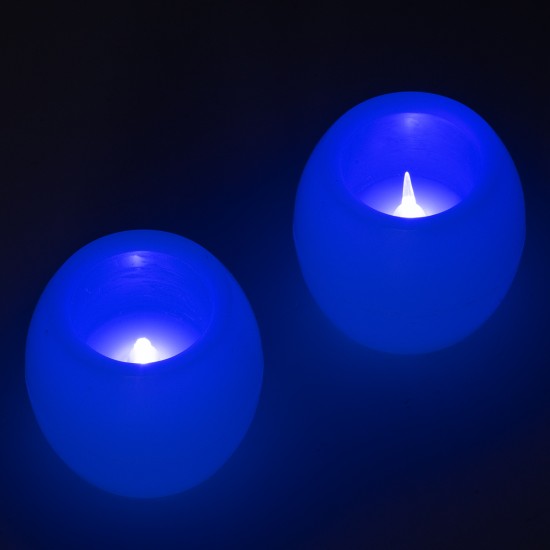 GloboStar® CANDLE 79548 ΣΕΤ 2 x Διακοσμητικά Realistic Κεράκια με LED Εφέ Κινούμενης Φλόγας - Μπαταρίας 12 x CR2032 Μπλε Μπεζ D6 x H5cm