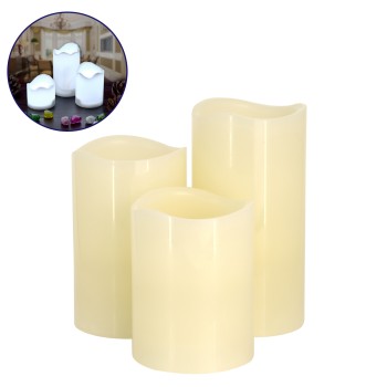 GloboStar® 79554 ΣΕΤ 3 Διακοσμητικών Realistic Κεριών Παραφίνης με LED - Μπαταρίας & Ασύρματο Χειριστήριο IR Ψυχρό Λευκό 6000K