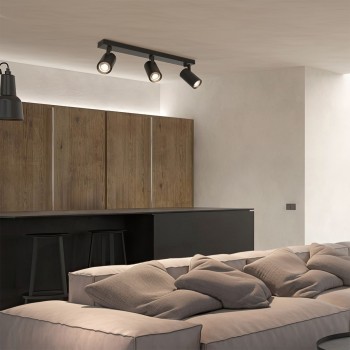 kelvo® SPOTA KLV-101-0138 Κινούμενο Φωτιστικό Σποτ Οροφής για 3 Λάμπες MR16 με Ντουί GU10 AC 220-240V IP20 - Μαύρο Ματ - Μ48 x Π6.2 x Υ14cm