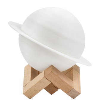 GloboStar® MOON 79608 Επιτραπέζιο Φωτιστικό Πορτατίφ LED 2W 120lm 360° DC 5V IP20 RGBW Dimmable Λευκό Πλαστικό με Μπεζ Ξύλο - Μ15 x Π15 x Υ13.5cm - 2 Xρόνια Εγγύηση