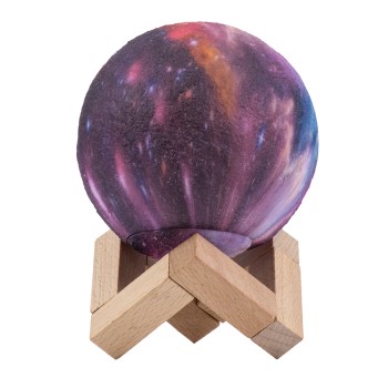 GloboStar® MOON 79615 Επιτραπέζιο Φωτιστικό Πορτατίφ LED 2W 100lm 360° DC 5V IP20 RGBW Dimmable Πολύχρωμο Πλαστικό με Μπεζ Ξύλο - Μ10 x Π10 x Υ13.5cm - 2 Xρόνια Εγγύηση