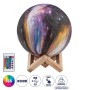 GloboStar® MOON 79617 Επιτραπέζιο Φωτιστικό Πορτατίφ LED 6W 360lm 360° DC 5V IP20 RGB Dimmable Πολύχρωμο Πλαστικό με Μπεζ Ξύλο - Μ20 x Π20 x Υ25cm - 2 Xρόνια Εγγύηση